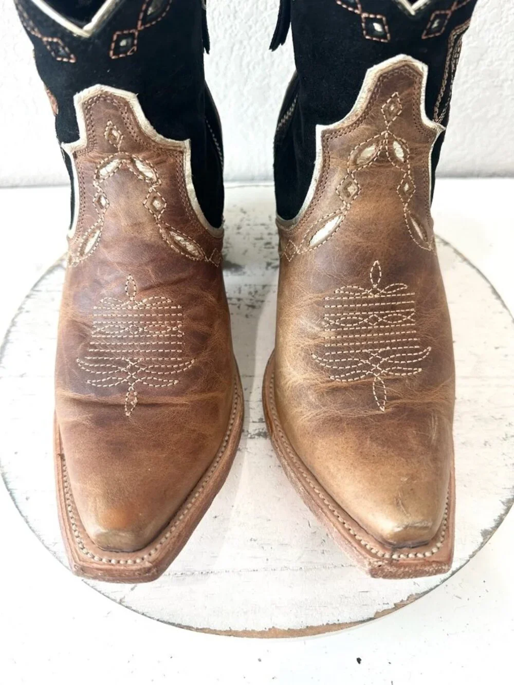 Lane RODEO HOUSTON Cowboy Booties Brown Western Snip Toe Short Boots Women 8.5 - Picture 6 of 13